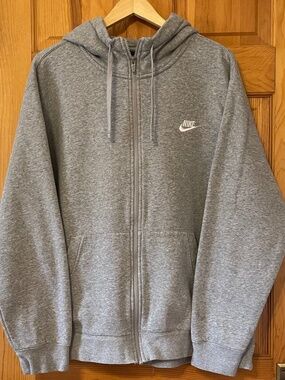 Nike Gray Full Zip Hoodie XL Mens Swoosh Fleece Sweatshirt Classic Athletic